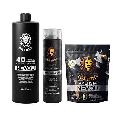 KIT Pó Descolorante Ametista 300g + Matizador Cinza 250ml + Água Oxigenada 900ml (40 Volumes) – Leon Barber