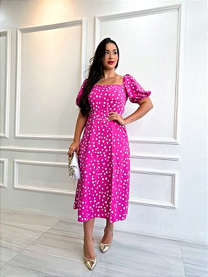 Vestido Odete - Poá Fúcsia