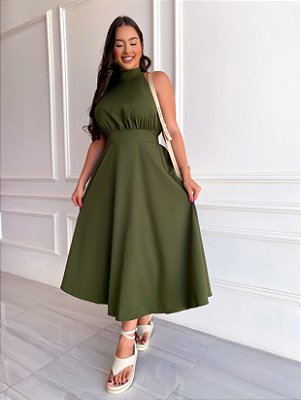 Vestido Midi Pérola - Verde Oliva
