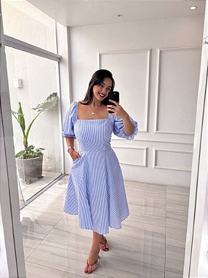 Vestido Heloisa - Azul e Branco