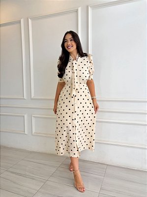 Vestido Chemise Sofia - Poá Bege