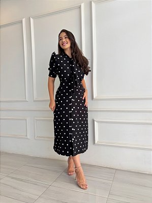 Vestido Chemise Sofia - Poá Preto