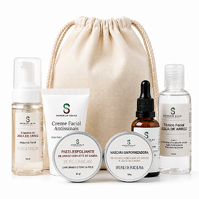 Kit Água de Arroz Clareador Facial Limpeza Hidratação e Renovação da Pele
