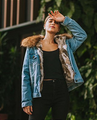 Jaqueta Jeans com Pele