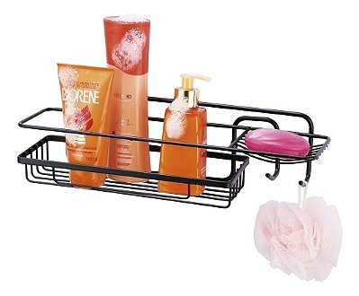 Suporte De Parede Porta Shampoo Sabonete Preto Black Arthi