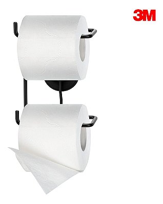 Suporte Duplo Rolo Papel Higiênico Dupla Face 3m Preto Arthi