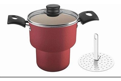 Cuscuzeiro Antiaderente Tampa Vidro Vermelho Teflon 18