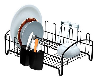 Escorredor Louça 10 Pratos 8 Copos P/ Cozinha Preto Fosco