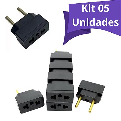 kit 05un Adaptador Tomada Bipolar Americano P/ Brasileiro