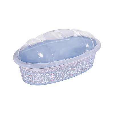 Porta Pão Bolo Com Tampa Plástico Decorado Azul Plasútil