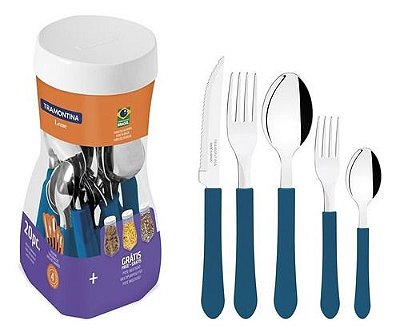 Faqueiro Leme Inox 20 Peças Tramontina Azul 23198/918