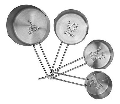Kit Com 4 Tamanhos De Xícaras De Medidas Culinária Em Inox