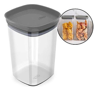 Pote Hermético Retangular Vedado Empilhavel 1 Litro - Cinza