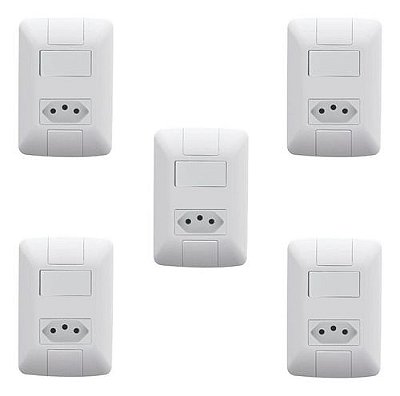 Kit 5 Cj 1 Interruptor Simples Com Tomada 20a Aria Branco