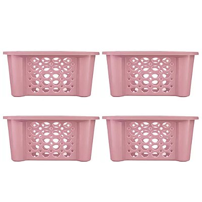 Kit 4 Cestas Pequena Multiuso Empilhável Gaveta Guarda Roupa