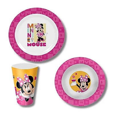 Prato Tigela E Copo Jogo Infantil Refeiçao Minnie Disney