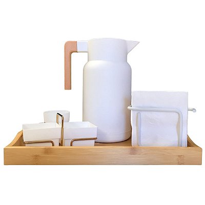 Kit Café Bandeja Garrafa Térmica Porta Guardanapo E Sachês