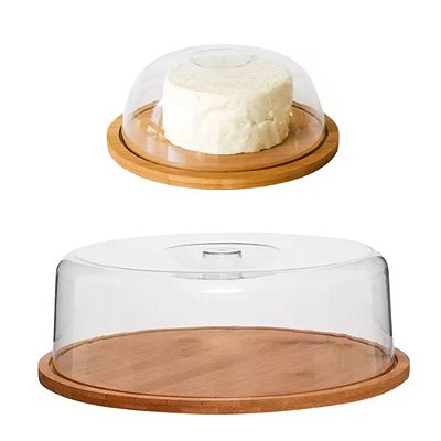 Kit Porta Queijo E Porta Bolo Frios Frutas - Bambu