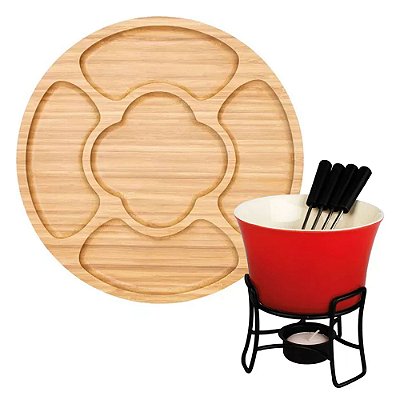 Kit Fondue Cermâmica Hauskraft + Petisqueira Bambu