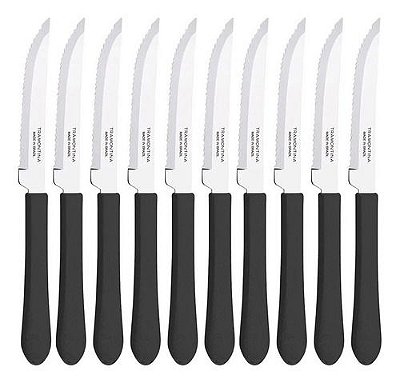 Kit 6 Facas Churrasco Leme Preto Lâmina Inox Tramontina