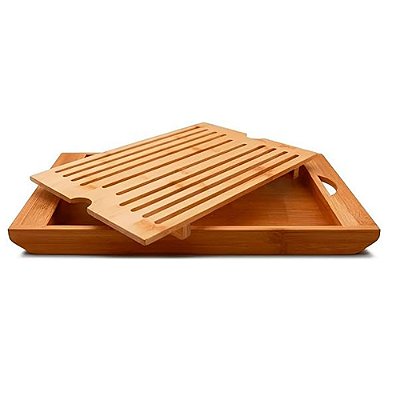 Tábua De Corte Migalheira Pães Bambu 38x23cm