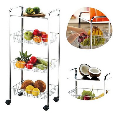 Fruteira De Inox Com Tampo 3 Cestos Fruta E Verdure Future