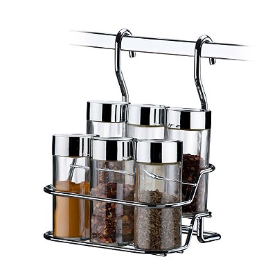 Suporte Temperos 6 Peças Para Barra De Cozinha - Cromado