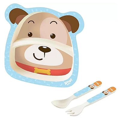 Kit Refeição Com Prato Infantil + Colher E Garfo Cachorro