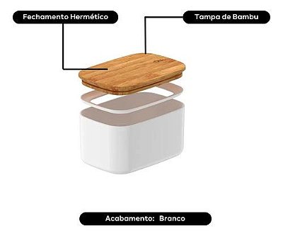 Conjunto 4 Pote Hermético Tampa De Bambu Branco 650ml