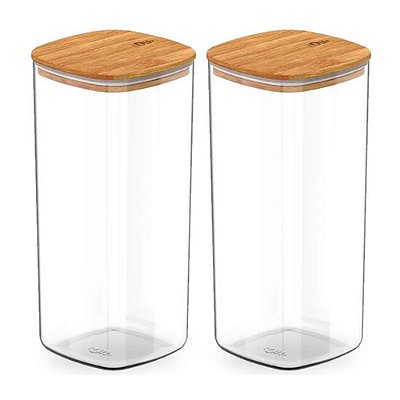 Kit 2 Pote Hermético Tampa De Bambu Transparente 1,5l Ou