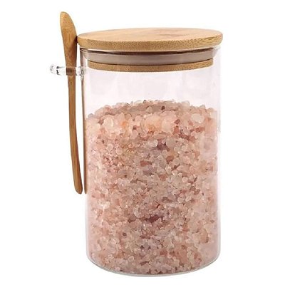 Pote Hermético Mantimentos Vidro Tampa De Bambu 500ml