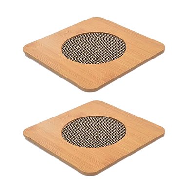 Kit 2 Descanso Panela Bambu De Mesa Travessas Antiaderente