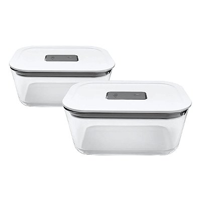2 Potes Vidro Hermético 725ml Fresh Lock Válvula Branco