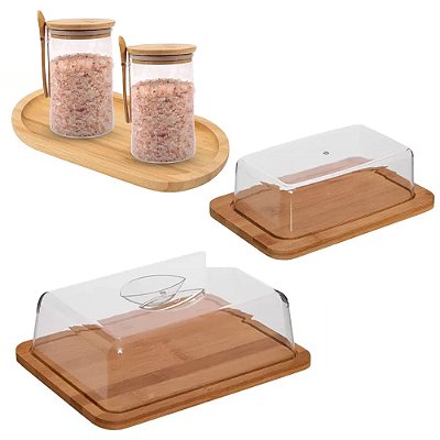 Kit Porta Manteiga + Porta Frios + 2 Porta Condimento E Bandeja