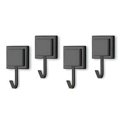 Kit 4 Ganchos Porta Toalha Fixação 3m Preto Banheiro - Arthi