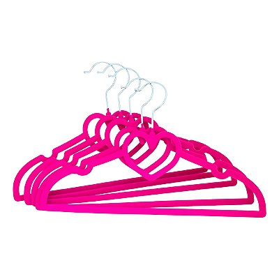 Cabide Infantil Veludo Pink Coração 10pçs