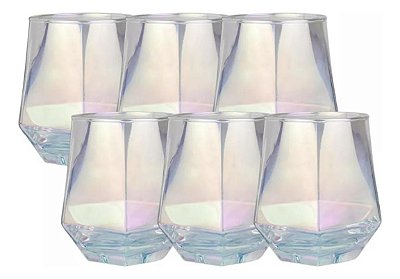 Jogo C/6 Unid Copo Diamond Furtacor Vidro 320ml Tuut
