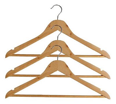 Kit 3 Cabides De Madeira Com Gancho Organizador P/ Roupas