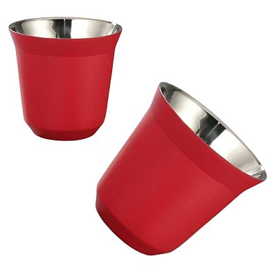 2 Xícaras Café Espresso Copo Pixie Inox Parede Dupla Térmico Vermelho