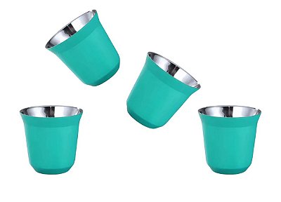 4 Xícaras 90ml Café Espresso Pixie Inox Parede Dupla Térmico Verde