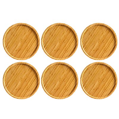 Kit 6 Bandeja Prato 25cm Bambu Ecológico Redondo Multiuso