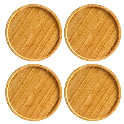 Kit 4 Bandeja Prato 30cm Bambu Ecológico Redondo Multiuso