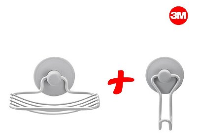 Saboneteira + Porta Toalha Fixação Adesivo Fita 3m Cinza