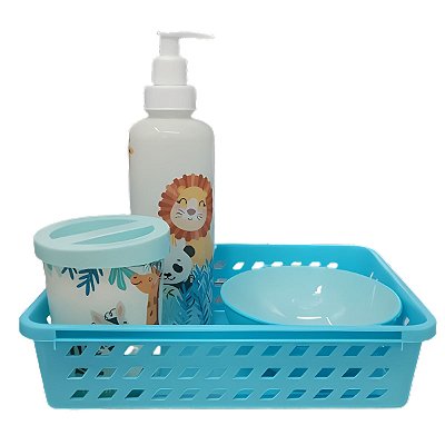 Kit Higiene 4pcs Cesta Dispenser Porta Algodão Molhadeira Azul