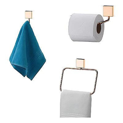 Kit Acessórios Para Banheiro Suporte Multiuso 3 Pçs Gold
