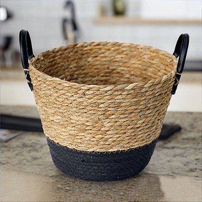 Cesto Multiuso De Fibra Natural Com Alça 28x22cm Preto