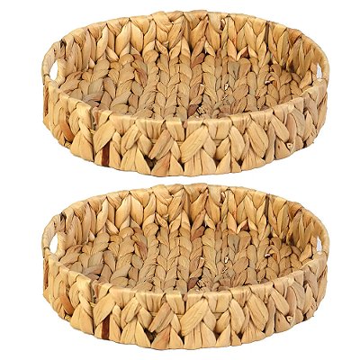 Kit 2 Bandeja Decorativa Multiuso Decoração Palha Para Servir 30cm