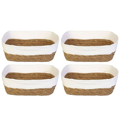 Kit 4 Cesto Organizador Branco Pequeno Multiuso Natural