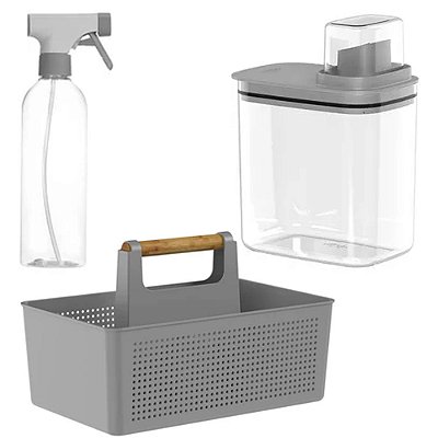 Kit Dispenser 1,5l+ Borridador + Organizador Multiuso Com Alça