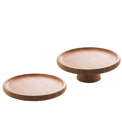 Kit Prato Para Bolo + Prato Bandeja De Bambu 20x20cm